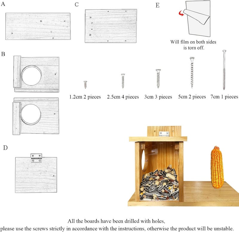 LENEDI Wooden Squirrel Feeder for Outside, Durable Chipmunk House Box Corn Holders for Peanuts, Top Lid Opens for Easy Filling & Clean with Removable Front Panel, Weatherproof - Image 4